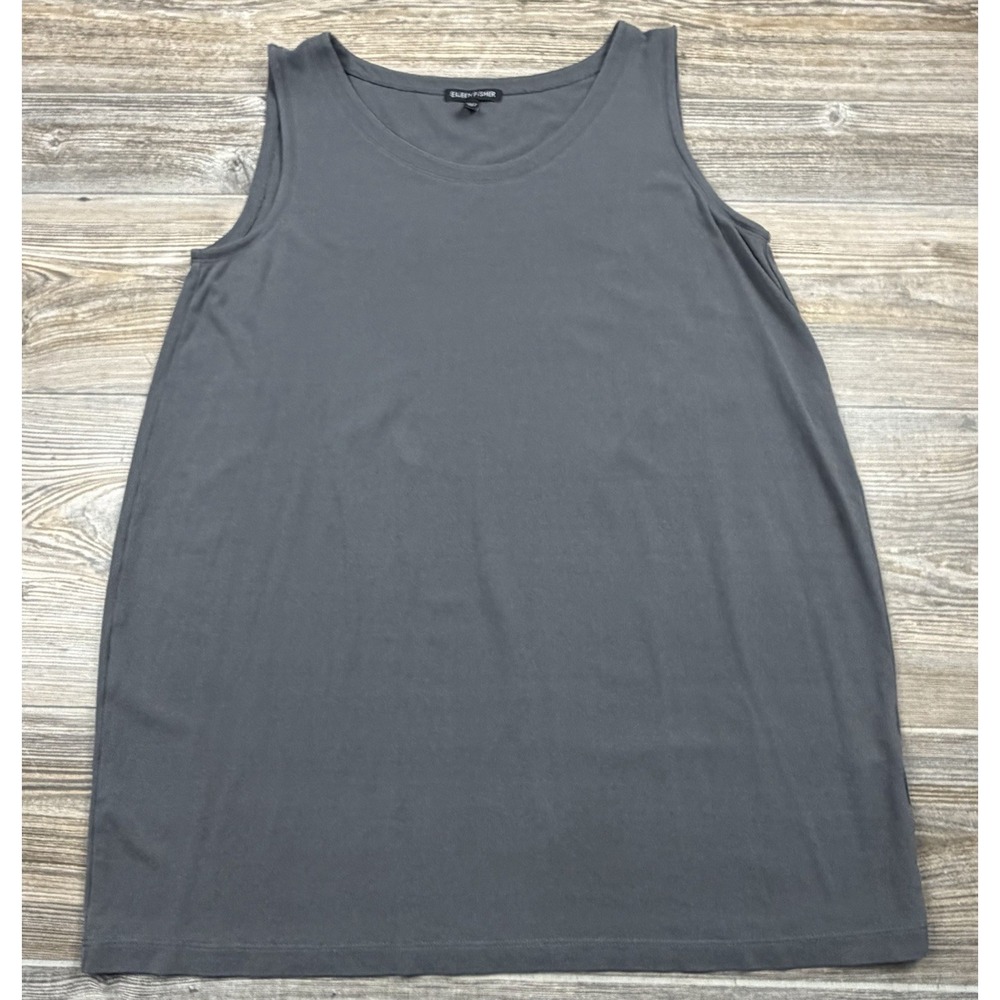 EILEEN FISHER Tank‎ Top Women's Small Gray 100% Silk Scoop Neck Tunic Minimalist